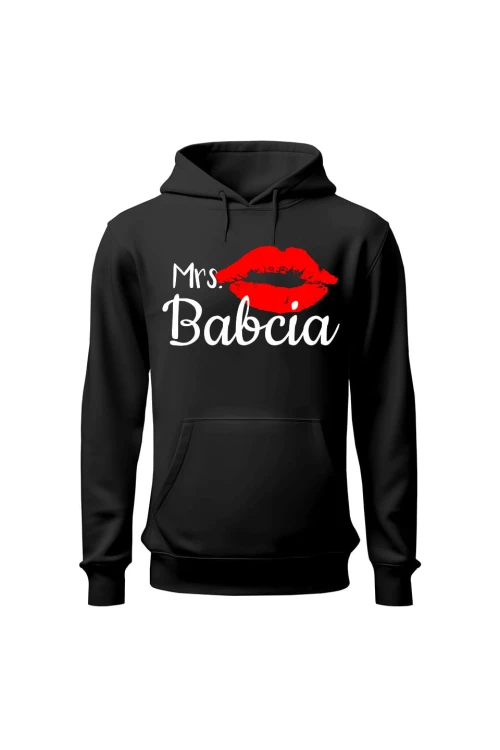 Bluza damska z kapturem Mrs babcia - czarna
