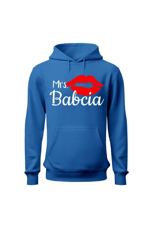 Bluza damska z kapturem Mrs babcia - niebieska