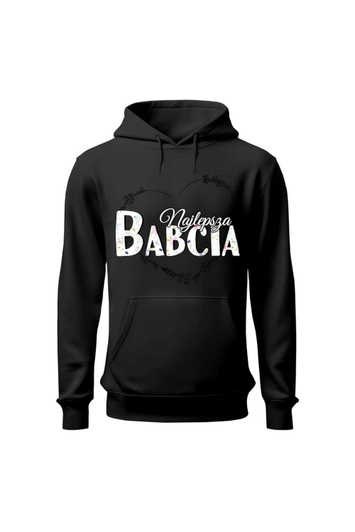 Bluza damska z kapturem Najlepsza babcia - czarna