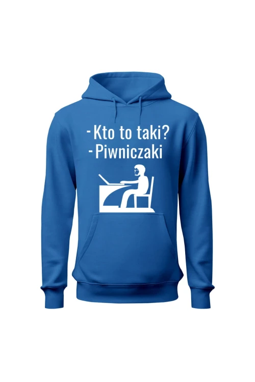 Bluza męska z kapturem Kto to taki? Piwniczaki - niebieska