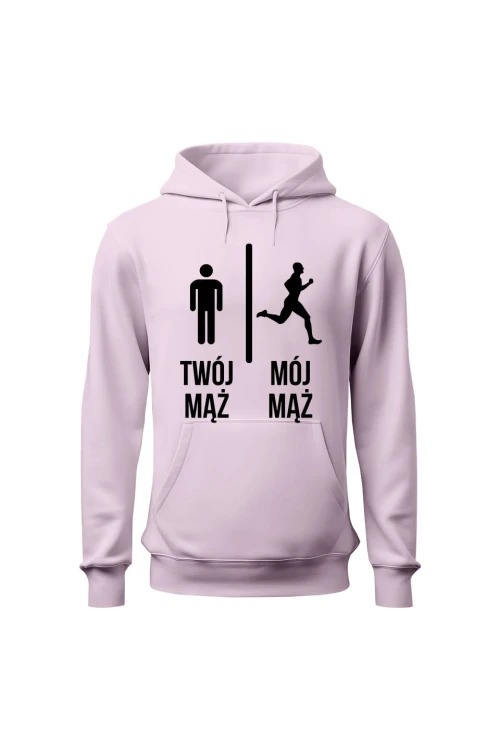 Bluza damska z kapturem Twój mąż vs Mój mąż bieganie - różowa