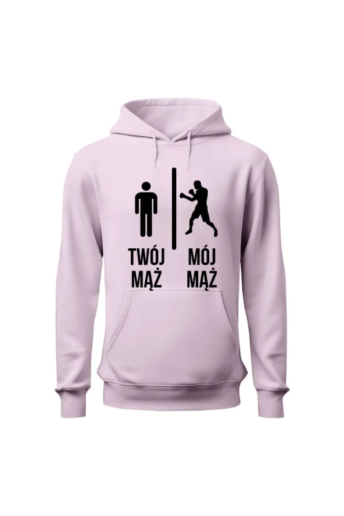 Bluza damska z kapturem Twój mąż vs Mój mąż boks - różowa