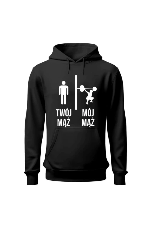 Bluza damska z kapturem Twój mąż vs Mój mąż trójbój - czarna