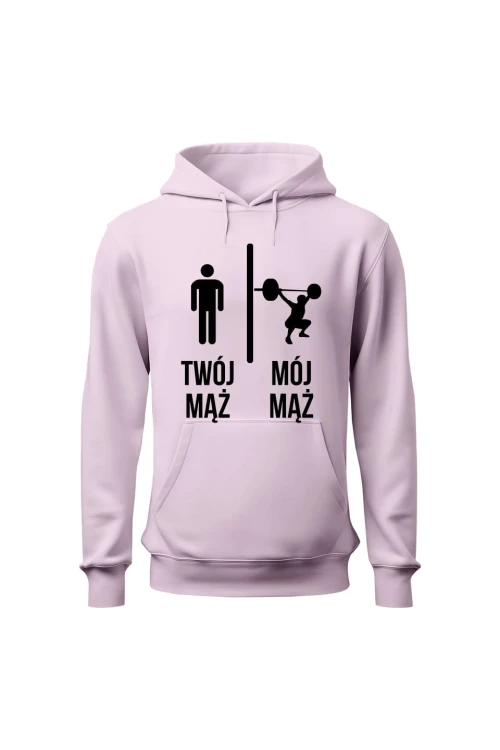 Bluza damska z kapturem Twój mąż vs Mój mąż trójbój - różowa