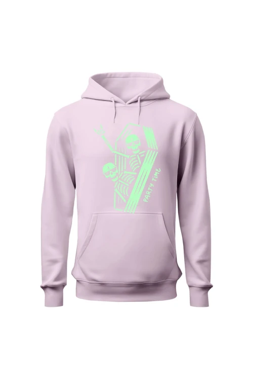 Bluza damska z kapturem Szkielety w trumnie party time - różowa