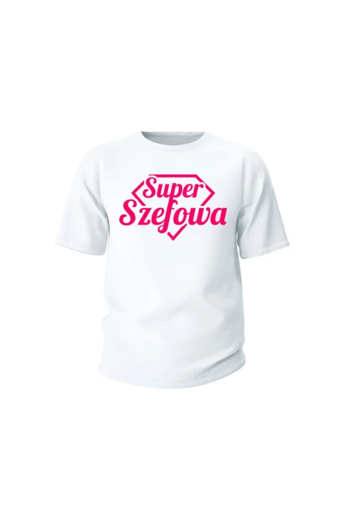Koszulka dziecięca Super Szefowa różowy nadruk - biała