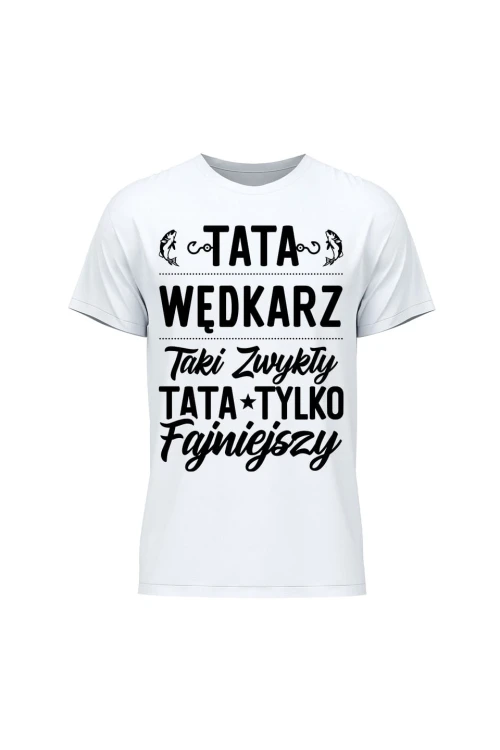 Koszulka męska Fajniejszy Tata wędkarz - biała