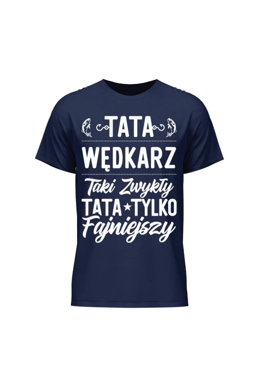 Koszulka męska Fajniejszy Tata wędkarz - granatowa