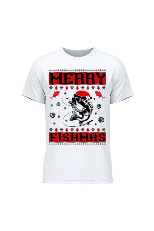 Koszulka męska Merry Fishmas - biała