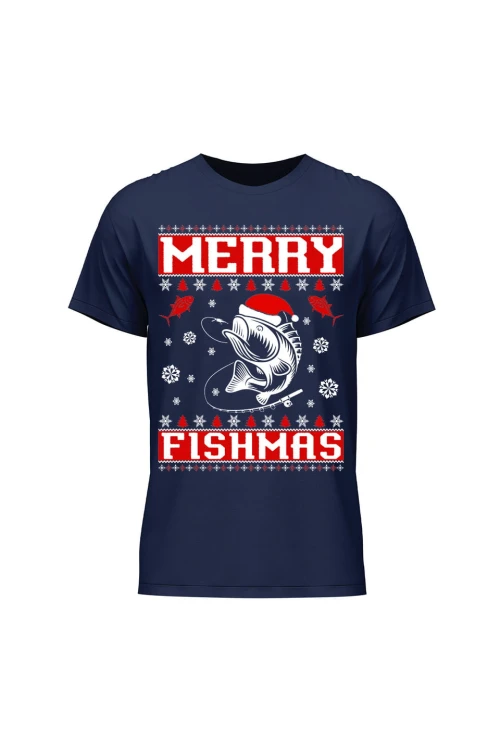 Koszulka męska Merry Fishmas - granatowa