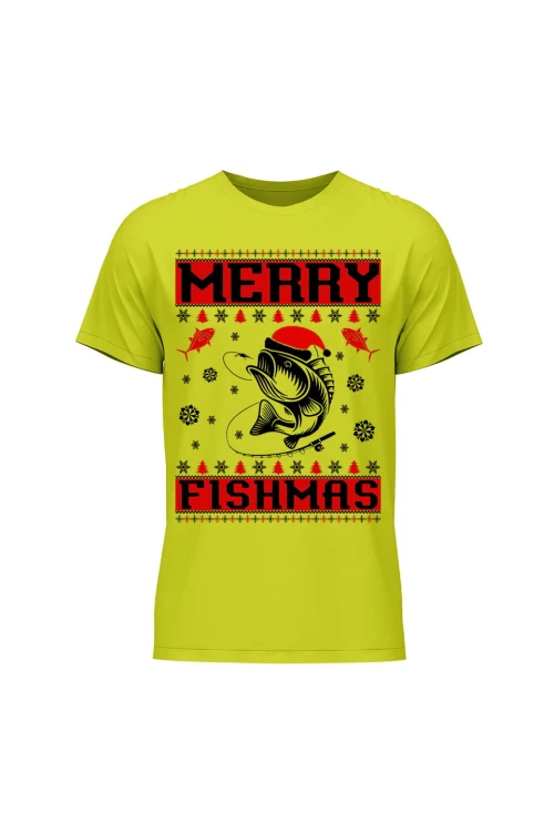 Koszulka męska Merry Fishmas - limonka