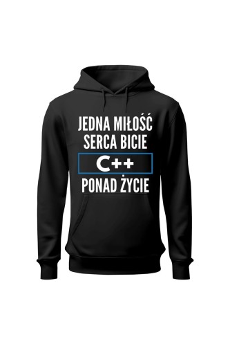 Bluza męska z kapturem Jedna miłość serca bicie C++ ponad życie - czarna