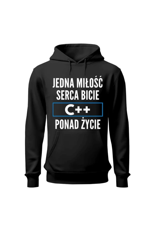 Bluza męska z kapturem Jedna miłość serca bicie C++ ponad życie - czarna