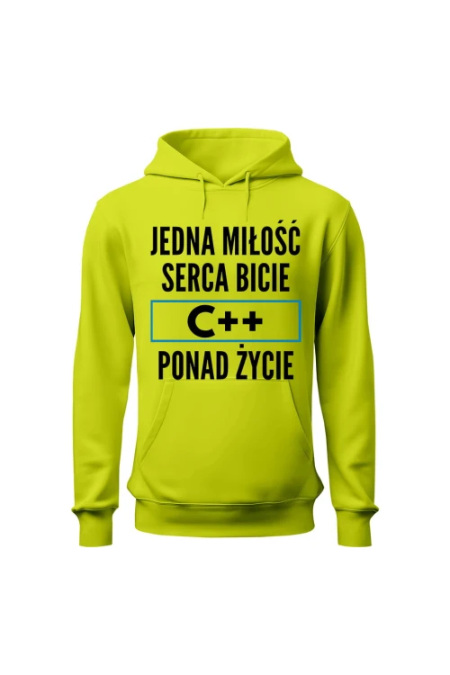Bluza męska z kapturem Jedna miłość serca bicie C++ ponad życie - limonka