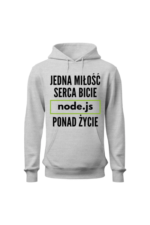 Bluza męska z kapturem Jedna miłość serca bicie node.js ponad życie - szara