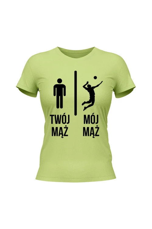 Koszulka damska Twój mąż vs Mój mąż siatkówka - limonka