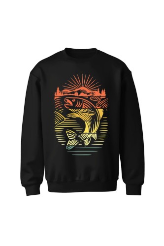 Bluza bez kaptura z Majestatyczną Rybą - czarna