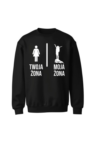 Bluza bez kaptura Twoja żona vs Moja żona chodzenie - czarna