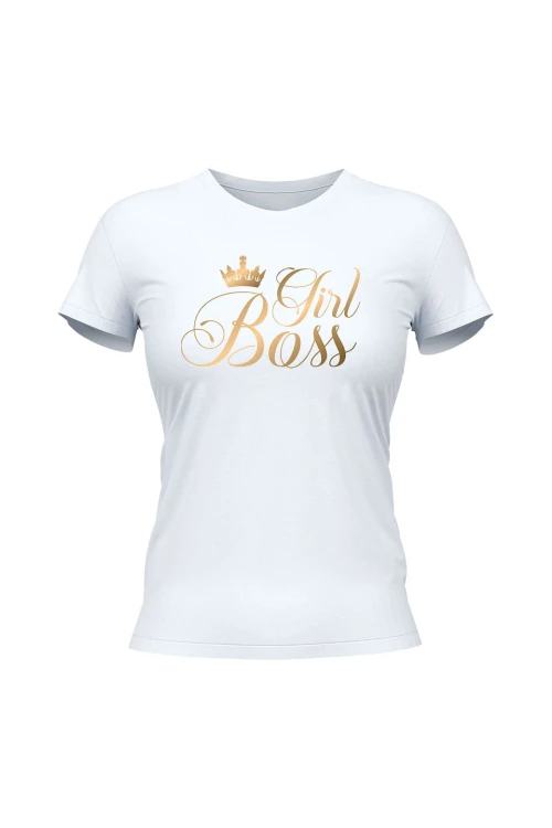 Koszulka damska Girl Boss złoty nadruk - biała
