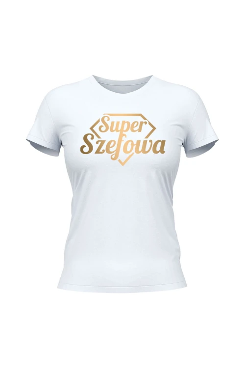 Koszulka damska Super Szefowa złoty nadruk - biała