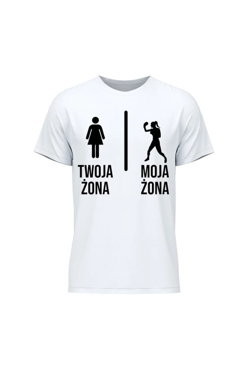 Koszulka męska Twoja żona vs Moja żona boks - biała