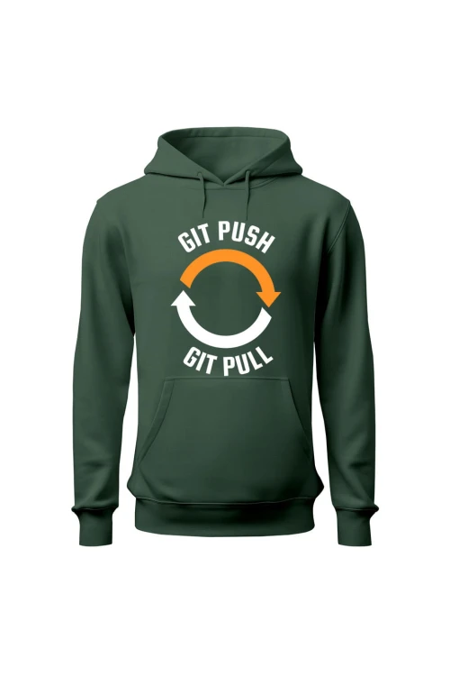 Bluza męska z kapturem Git push git pull - zielona