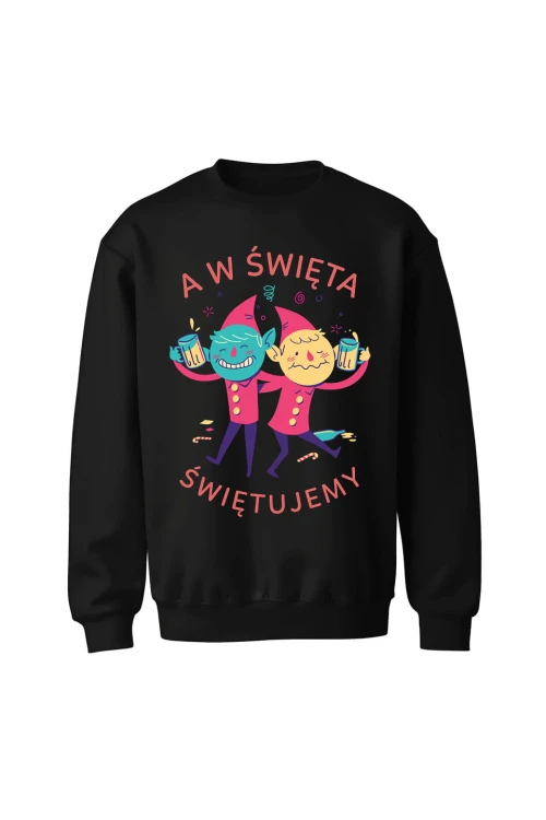 Bluza bez kaptura Z zabawnym świątecznym nadrukiem - czarna