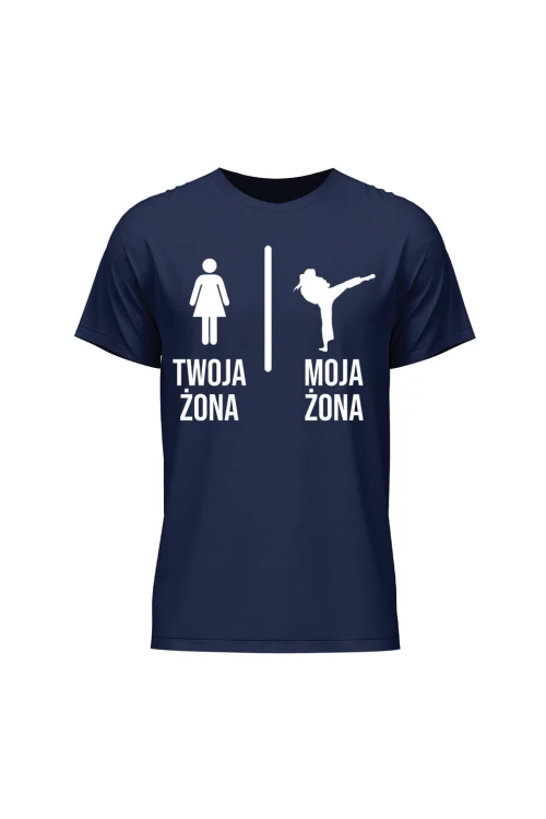 Koszulka męska Twoja żona vs Moja żona judo - granatowa