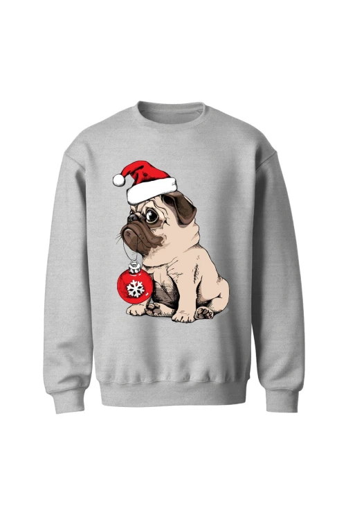 Bluza bez kaptura Świąteczny piesek - szara