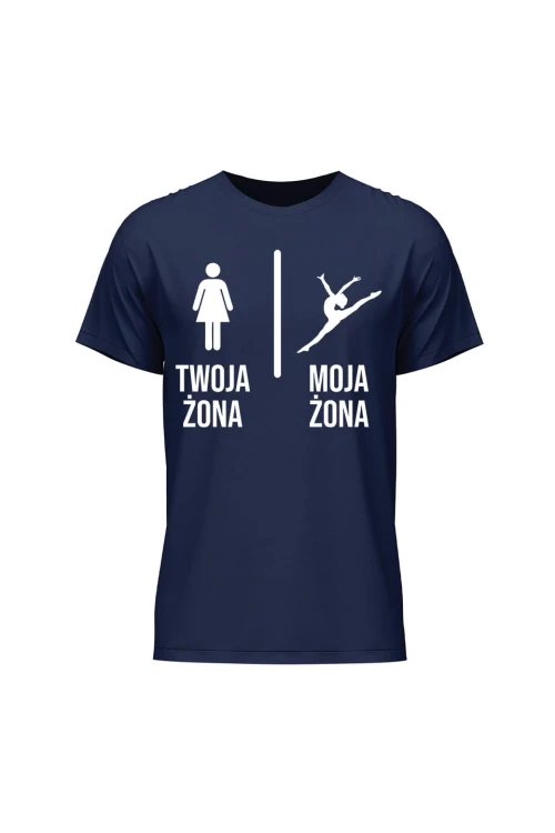 Koszulka męska Twoja żona vs Moja żona gimnastyka - granatowa