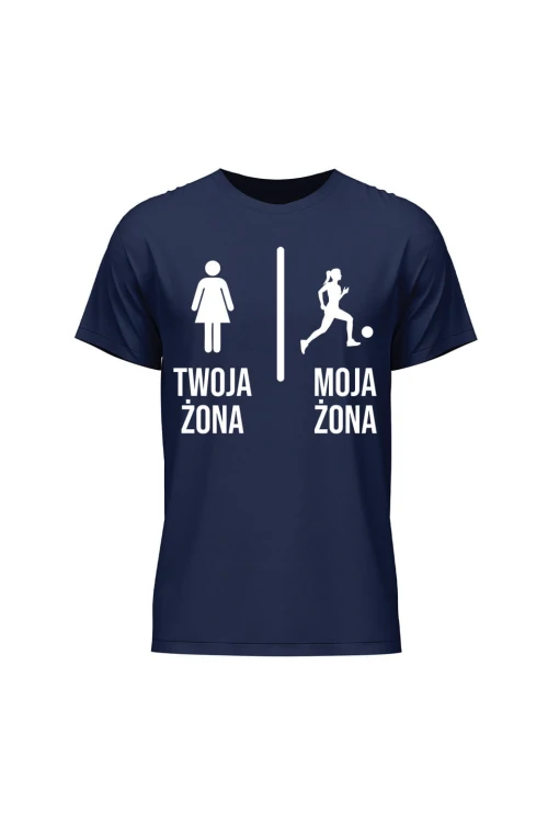Koszulka męska Twoja żona vs Moja żona piłka nożna - granatowa