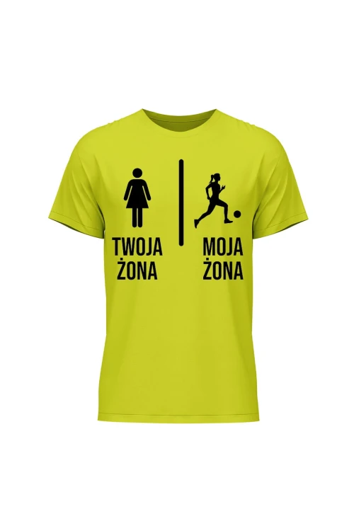 Koszulka męska Twoja żona vs Moja żona piłka nożna - limonka
