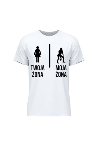 Koszulka męska Twoja żona vs Moja żona kettlebells - biała