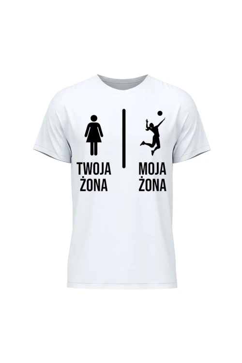 Koszulka męska Twoja żona vs Moja żona siatkówka - biała