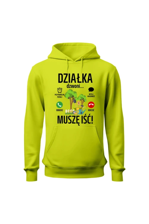Bluza męska z kapturem Działka dzwoni muszę iść - limonka