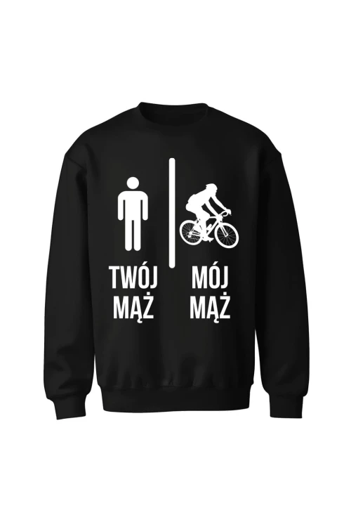 Bluza bez kaptura Twój mąż vs Mój mąż jazda na rowerze - czarna