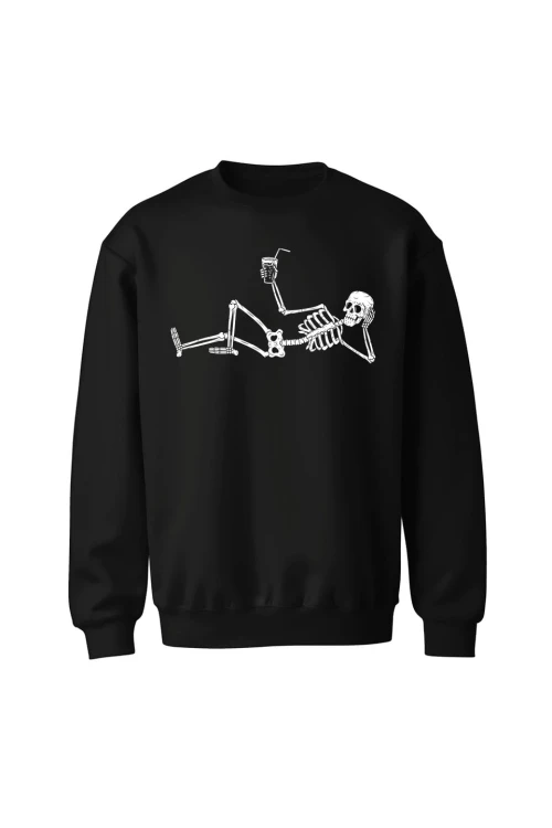 Bluza bez kaptura Szkielet z drinkiem - czarna