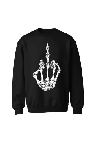 Bluza bez kaptura Szkielet środkowy palec - czarna