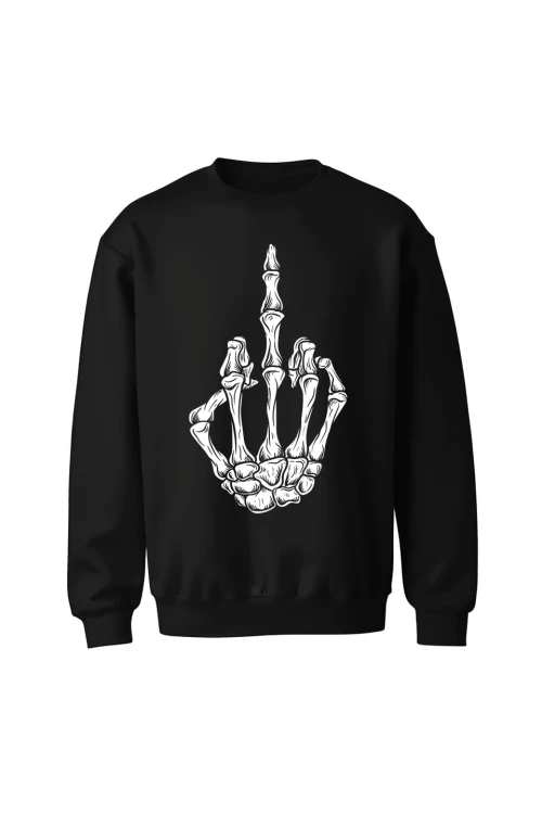 Bluza bez kaptura Szkielet środkowy palec - czarna