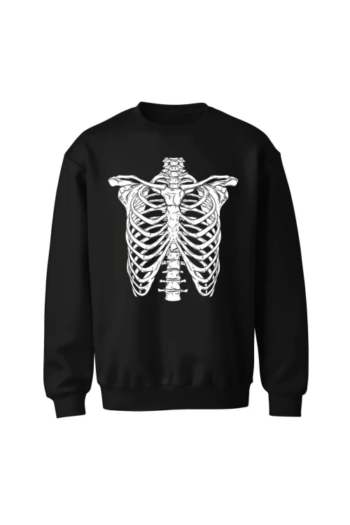 Bluza bez kaptura Szkielet żebra - czarna