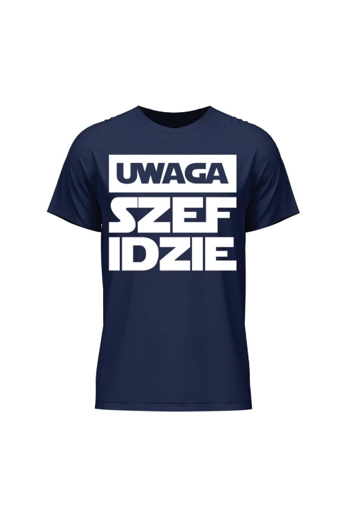 Koszulka męska Uwaga szef idzie - granatowa