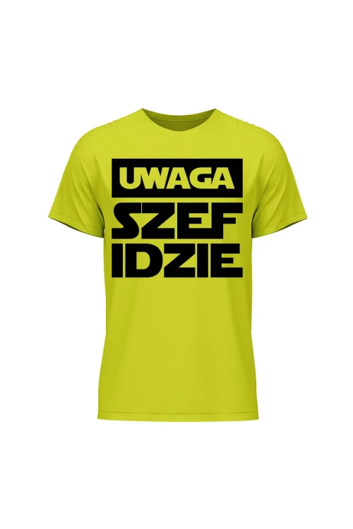 Koszulka męska Uwaga szef idzie - limonka