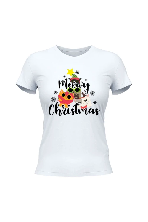 Koszulka damska Meowy Christmas - biała