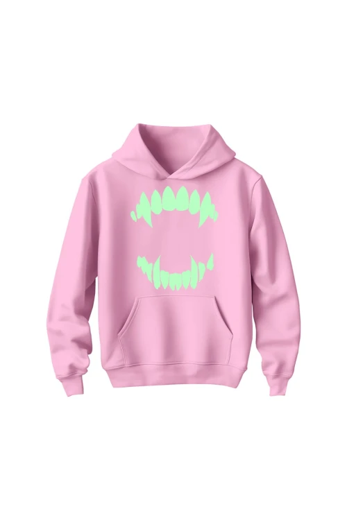 Bluza dziecięca z kapturem Zęby wampira - różowa