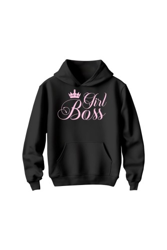 Bluza dziecięca z kapturem Girl Boss - czarna