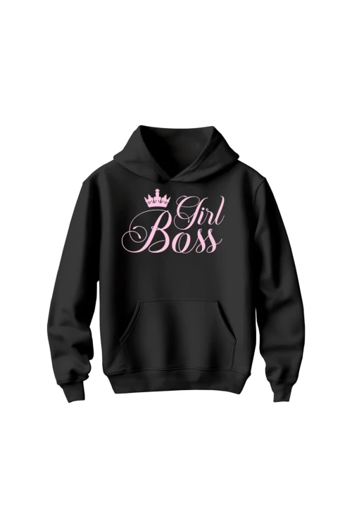 Bluza dziecięca z kapturem Girl Boss - czarna