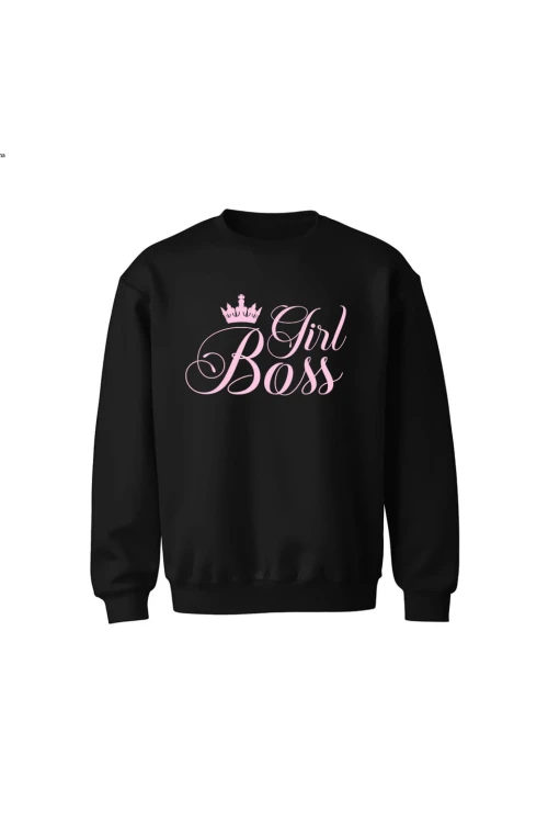 Bluza dziecięca bez kaptura Girl Boss - czarna