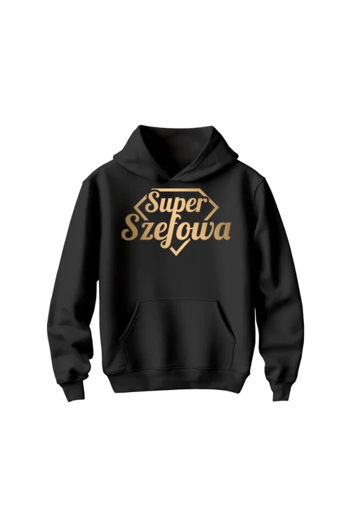 Bluza dziecięca z kapturem Super Szefowa złoty nadruk - czarna