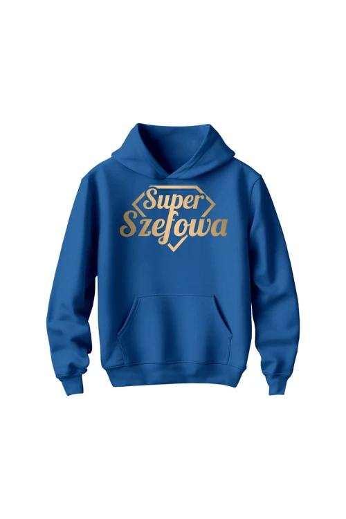 Bluza dziecięca z kapturem Super Szefowa złoty nadruk - niebieska