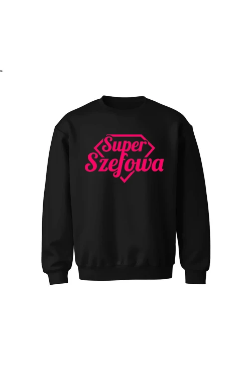 Bluza dziecięca bez kaptura Super Szefowa różowy nadruk - czarna